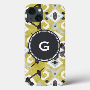 Boho-chic schwarzes und gelbes Ikat-Stammesmuster Case-Mate iPhone Hülle