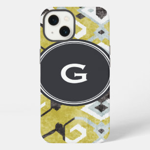 Boho-chic schwarzes und gelbes Ikat-Stammesmuster iPhone 13 Hülle