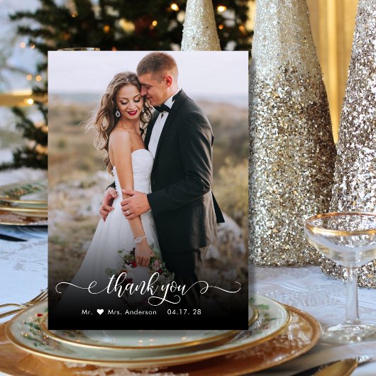 Boho Chic Script 2 Foto Hochzeit Dankeschön Karte