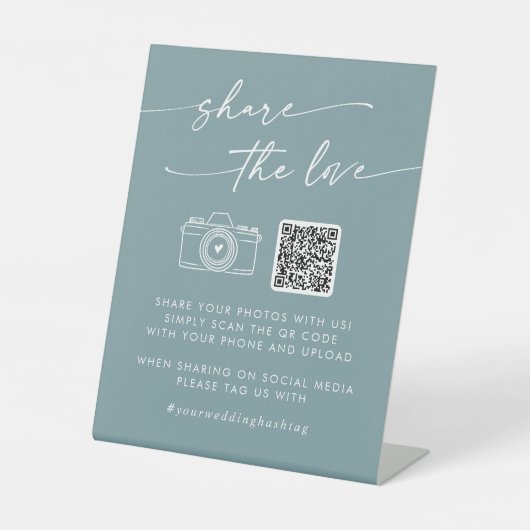 Boho Chic Seafoam Aquamarin Liebe QR Code teilen Sockelschild (Vorderseite)