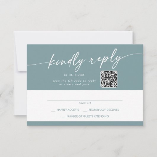 Boho Chic Seafoam Aquamarin Mail In und QR Code RSVP Karte (Vorderseite)