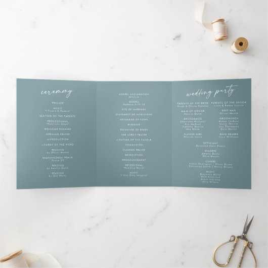 Boho Chic Seafoam Aquamarin Monogram Wedding Dreifach-gefaltete Programmkarte (Innenseite)