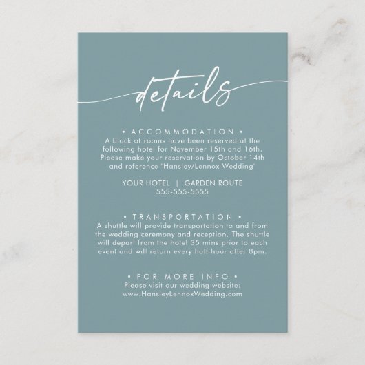 Boho Chic Seafoam Aquamarine Hochzeiten Details Begleitkarte (Vorderseite)