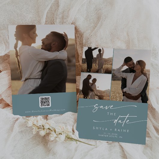 Boho Chic Seafoam Aquamariner Multi-Foto QR-Code Save The Date