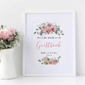 Boho Chic Sign Gästebuch Wedding Floral Pink