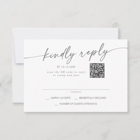 Boho Chic Silver Gray Mail In und QR Code RSVP Karte (Vorderseite)