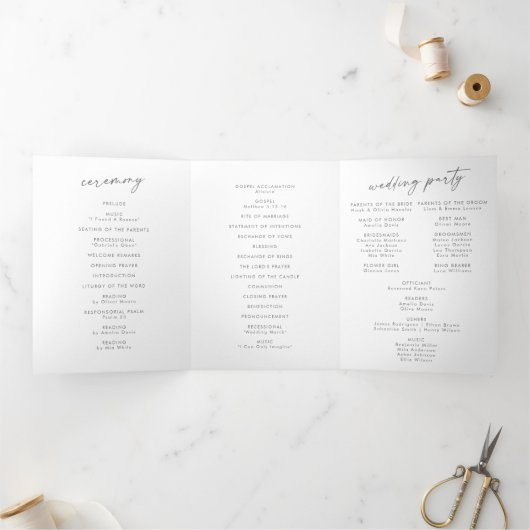 Boho Chic Silver Gray Monogram Wedding Dreifach-gefaltete Programmkarte (Innenseite)