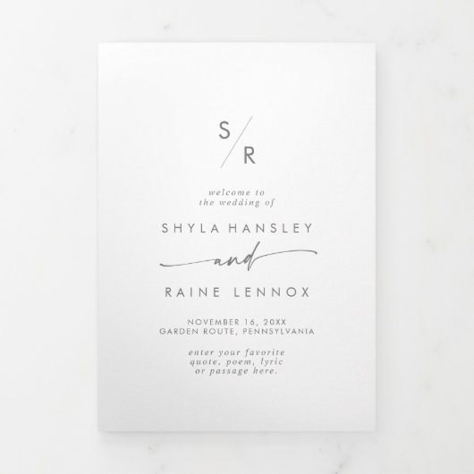 Boho Chic Silver Gray Monogram Wedding Dreifach-gefaltete Programmkarte (Cover)