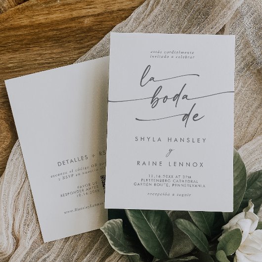 Boho Chic Silver Gray QR Code Spanish Wedding Einladung