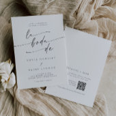 Boho Chic Silver Gray QR Code Spanish Wedding Einladung