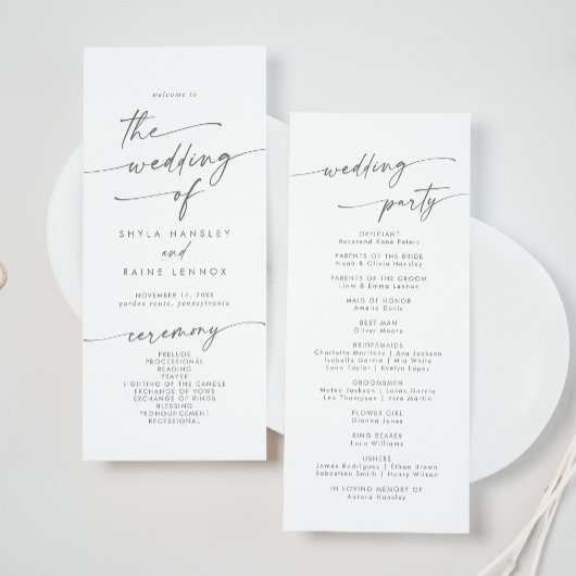 Boho Chic Silver Gray Tea Length Wedding Programm