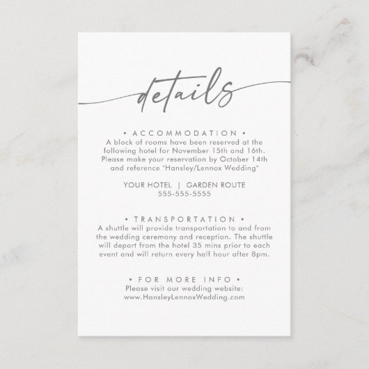 Boho Chic Silver Gray Wedding Details Begleitkarte (Vorderseite)