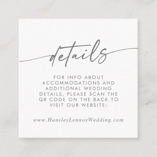 Boho Chic Silver Gray Wedding QR Code Details Begleitkarte (Vorderseite)