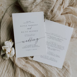 Boho Chic Silver Grey Front and Back Wedding Einladung