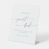 Boho Chic Slate Blue Foto Guest Book Wedding Sockelschild (Vorderseite)