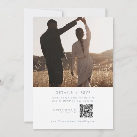 Boho Chic Slate Blue Foto QR Code Wedding Einladung (Rückseite)