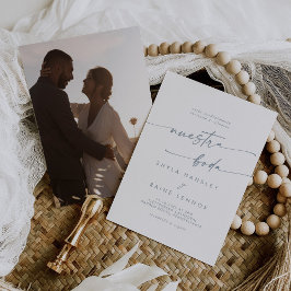 Boho Chic Slate Blue Foto Spanish Wedding Einladung