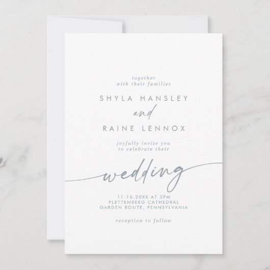 Boho Chic Slate Blue Front and Back Wedding Einladung (Vorderseite)