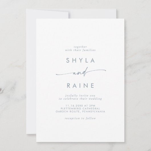 Boho Chic Slate Blue Lässig Wedding Einladung (Vorderseite)