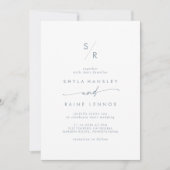 Boho Chic Slate Blue Monogram QR Code Wedding Einladung (Vorderseite)