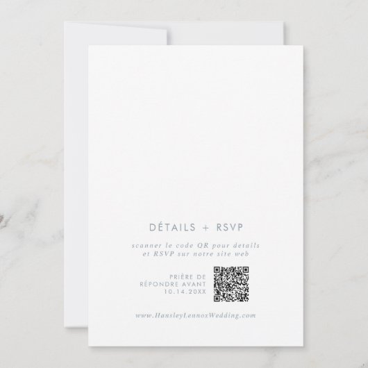 Boho Chic Slate Blue QR Code Französisch Hochzeit Einladung (Rückseite)
