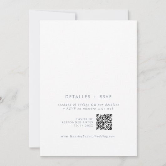 Boho Chic Slate Blue QR Code Spanische Hochzeit Einladung (Rückseite)
