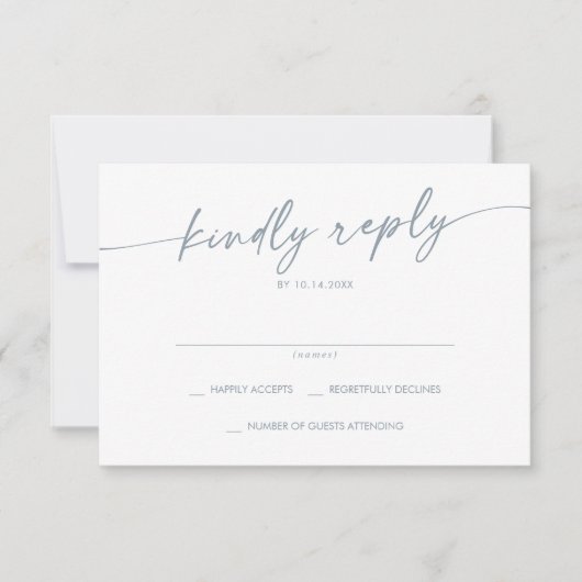 Boho Chic Slate Blue Simple Wedding RSVP Karte (Vorderseite)