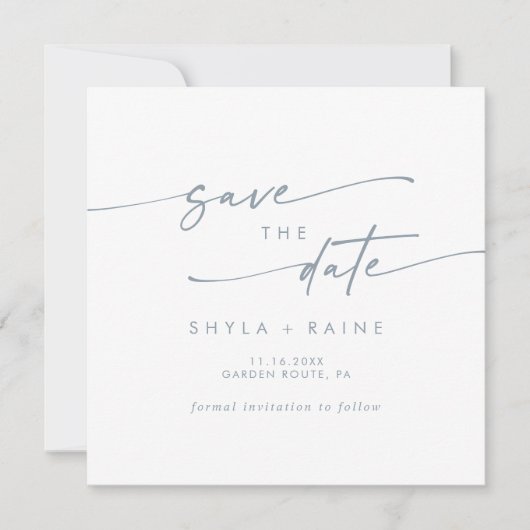 Boho Chic Slate Blue Square Foto Zurück Save The Date (Vorderseite)