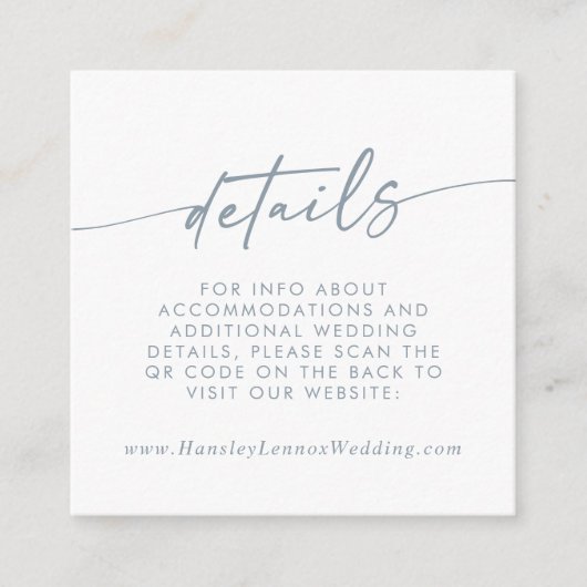 Boho Chic Slate Blue Wedding QR Code Details Begleitkarte (Vorderseite)