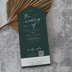 Boho Chic Smaragdgrün QR Code Posteingang Hochzeit All In One Einladung
