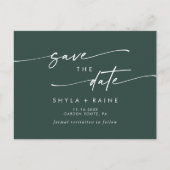 Boho Chic Smarald Green Wedding Save the Date Einladungspostkarte (Vorderseite)