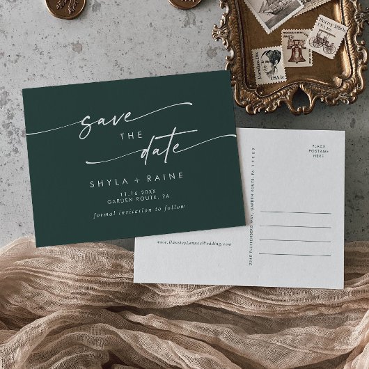 Boho Chic Smarald Green Wedding Save the Date Einladungspostkarte