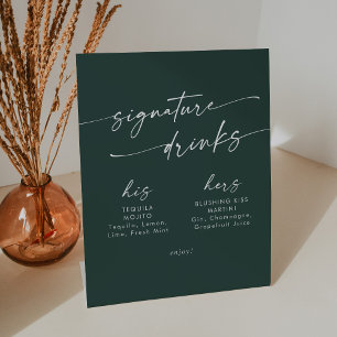 Boho Chic Smarald Green Wedding Signature Drinks Sockelschild