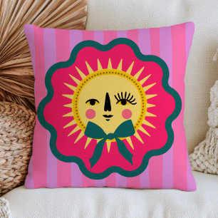 Boho-Chic-Sonnen-Gesicht Bunt Maximalist Gestreift Kissen