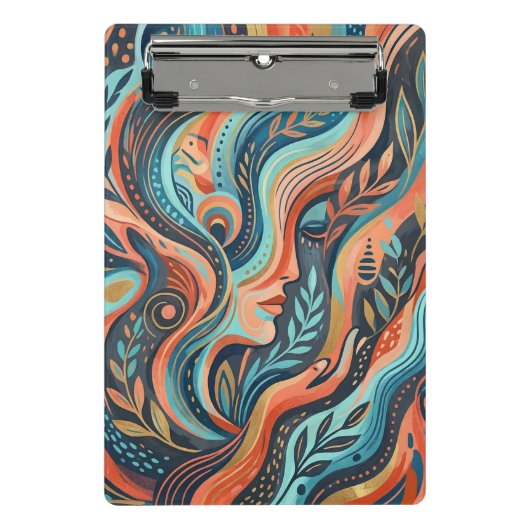 Boho Chic Spirituelle Göttin mit Blättern   Mini Klemmbrett (Vorderseite)
