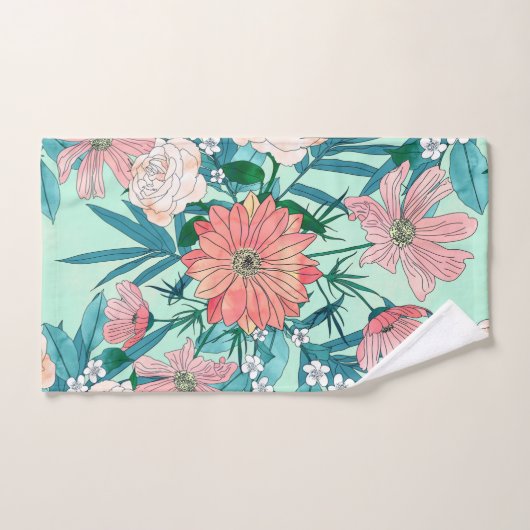 Boho chic spring garden Blume Illustration Badhandtuch Set (Handtuch)