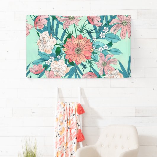 Boho chic spring garden Blume Illustration Banner (Insitu)