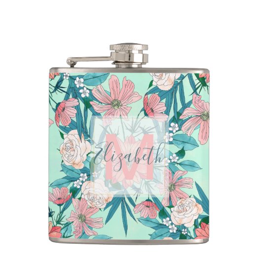 Boho chic spring garden Blume Illustration Flachmann (Vorderseite)