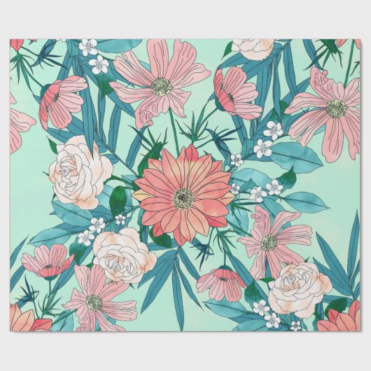 Boho chic spring garden Blume Illustration Geschenkpapier (Flach)