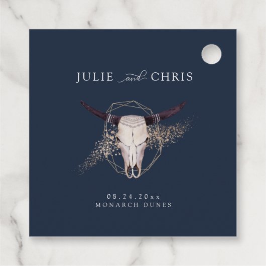 Boho Chic Steer Skull Wedding Geschenkanhänger (Rückseite)