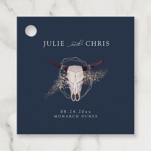 Boho Chic Steer Skull Wedding Geschenkanhänger (Vorderseite)