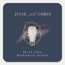 Boho Chic Steer Skull Wedding Quadratischer Aufkleber