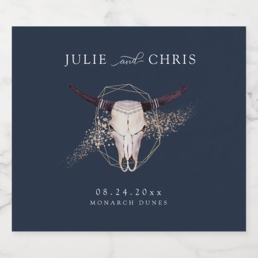 Boho Chic Steer Skull Wedding Schaumweinetikett (Einzelnes Label)