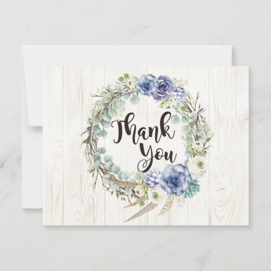 Boho Chic succulent Eucalyptus Rustic Vielen Dank Dankeskarte (Vorderseite)