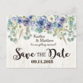 Boho Chic succulent Eucalyptus Save the Date Ankündigungspostkarte (Vorderseite)