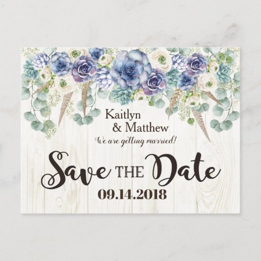 Boho Chic succulent Eucalyptus Save the Date Ankündigungspostkarte (Vorderseite)