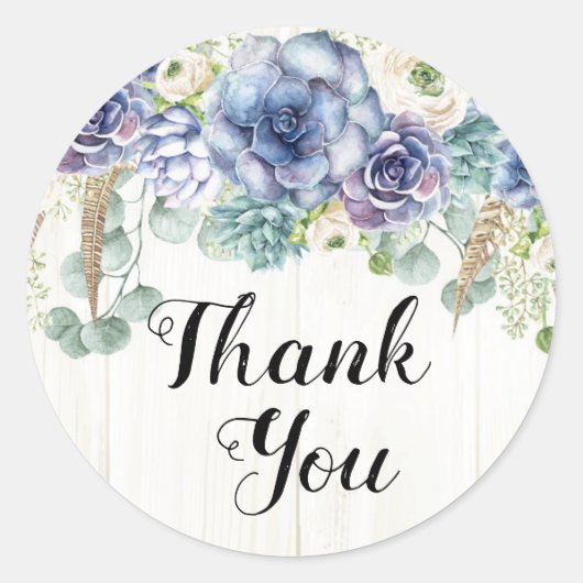 Boho Chic succulent Eukalyptus Rustic Wedding Runder Aufkleber (Vorderseite)