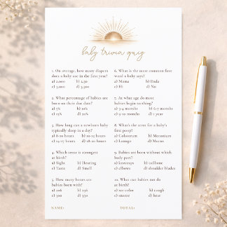 Boho Chic Sun Neutral Shower Games Baby Trivia