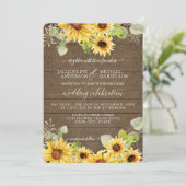 BOHO Chic Sunflower Eukalyptus Leaf Wedding Einladung (Stehend Vorderseite)