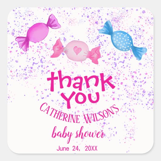 Boho Chic Süßigkeiten Candy Land Danke Baby Dusche Quadratischer Aufkleber (Vorderseite)